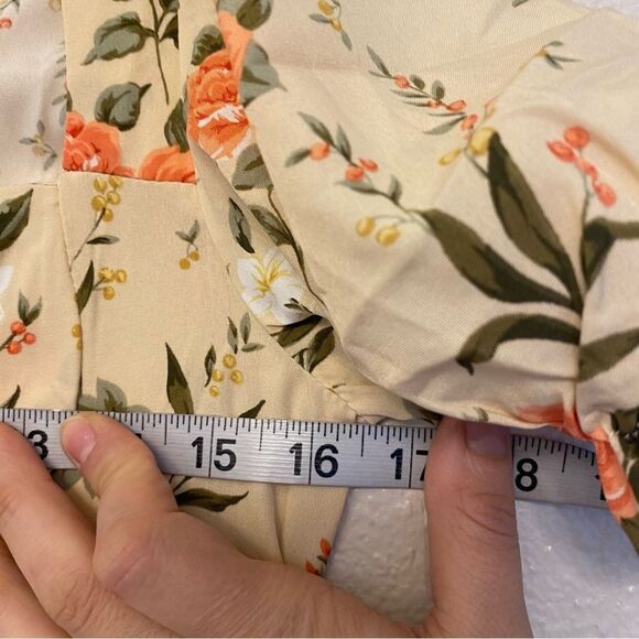 Floral midi dress sweetheart neckline button front puff sleeve feminine Dress XS - Picture 9 of 12